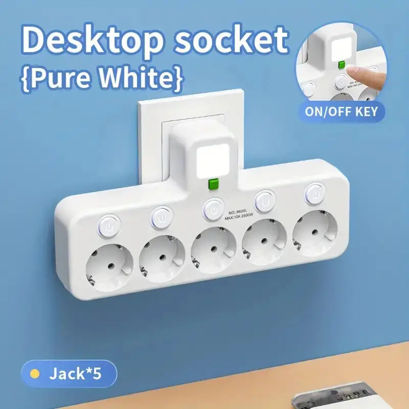 Višenamenski električni adapter sa 5 utičnica i individualnim prekidačima