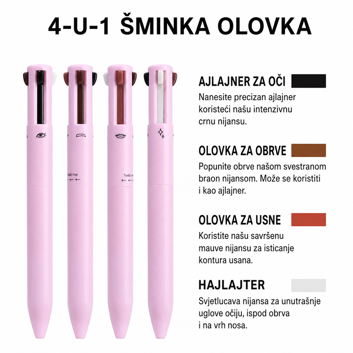 4 u 1 Makeup Pen – Sve što vam treba u jednoj olovci 1+1 GRATIS !!!
